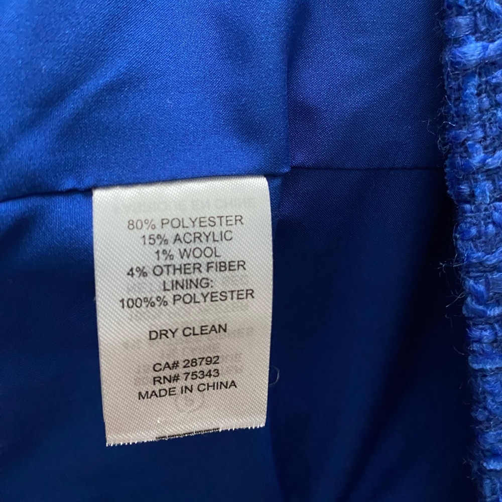 Rachel Zoe Women Cobalt Blue Tweed Cropped Office Preppy Classic Jacket Medium - Picture 7 of 7